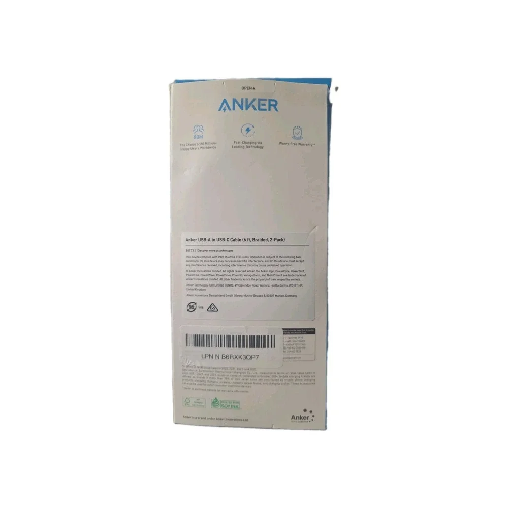 Anker 6FT USB A (USB) to USB C Cable 100W Fast Charger Cord, 2-Pack, New